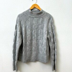 J.CREW gray cable knit mock neck sweater